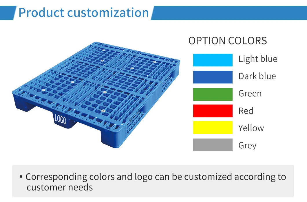 Hot Sale 3/Three Runner/Skids Cheap Blue HDPE Durable Steel Reinforced Rackable and Stackable Vented Single Face Grid Euro Plastic Pallet for Warehouse Rack