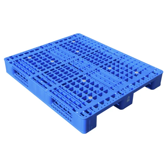 Vendita calda 3/tre guide/pattini Pallet ventilato in plastica europea economico in HDPE blu durevole rinforzato in acciaio, impilabile e impilabile con griglia su un lato per rack di stoccaggio